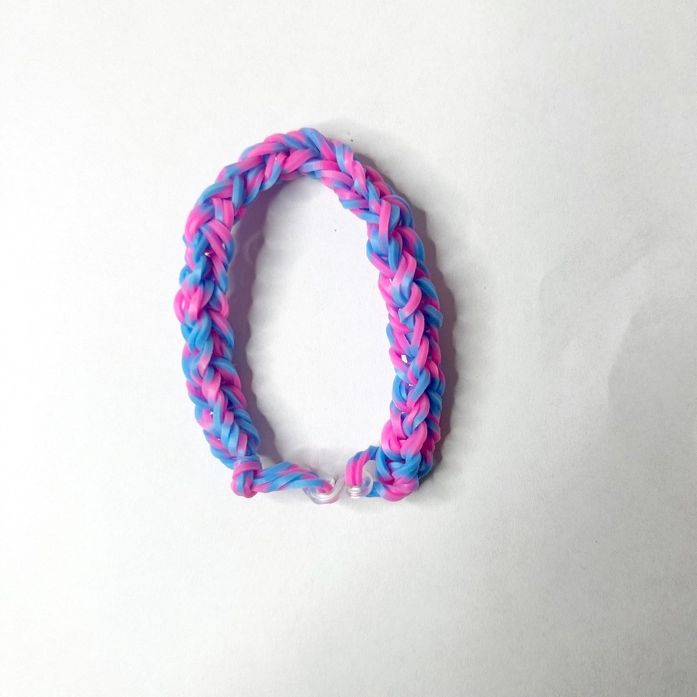 Pink And Blue Rainbow Loom Rubber Band Diy Cute Stylish Handmade Braclets Girls.